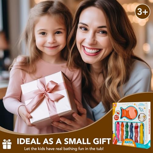 AWAMRWA Badewannenstifte - 6 Badestifte für Kinder Badewanne und 1 Schwämme Abwaschbare Farbe Stifte für Keramikoberflächen Badespass Badewannenfarbe Badewannenspielzeug ab 3 Jahre