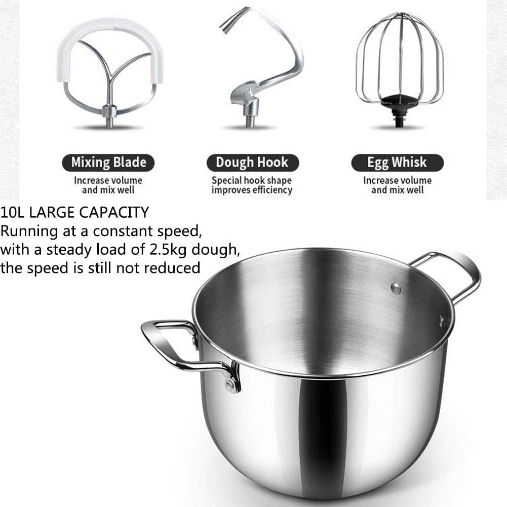 Müller Koch MK-6043 - Amasadora de 10 L, 6 velocidades, ajuste de impulso, indicador LED, pala K, gancho para masa, batidor de varillas, cuenco para hornear