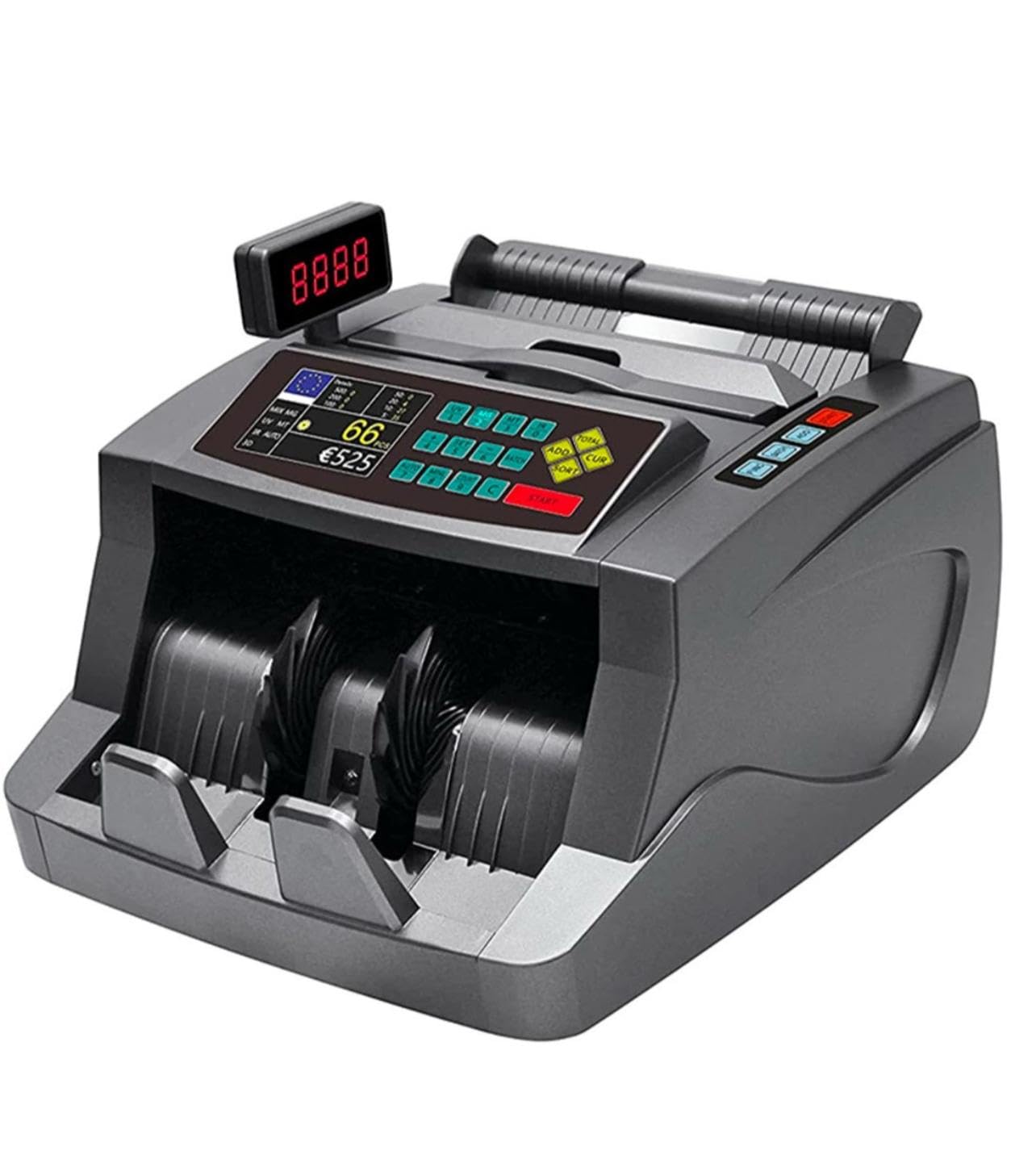 Conta Banconote Professionale con Display LCD, Rilevatore di Banconote False, 1000 Banconote al Minuto, Grigio