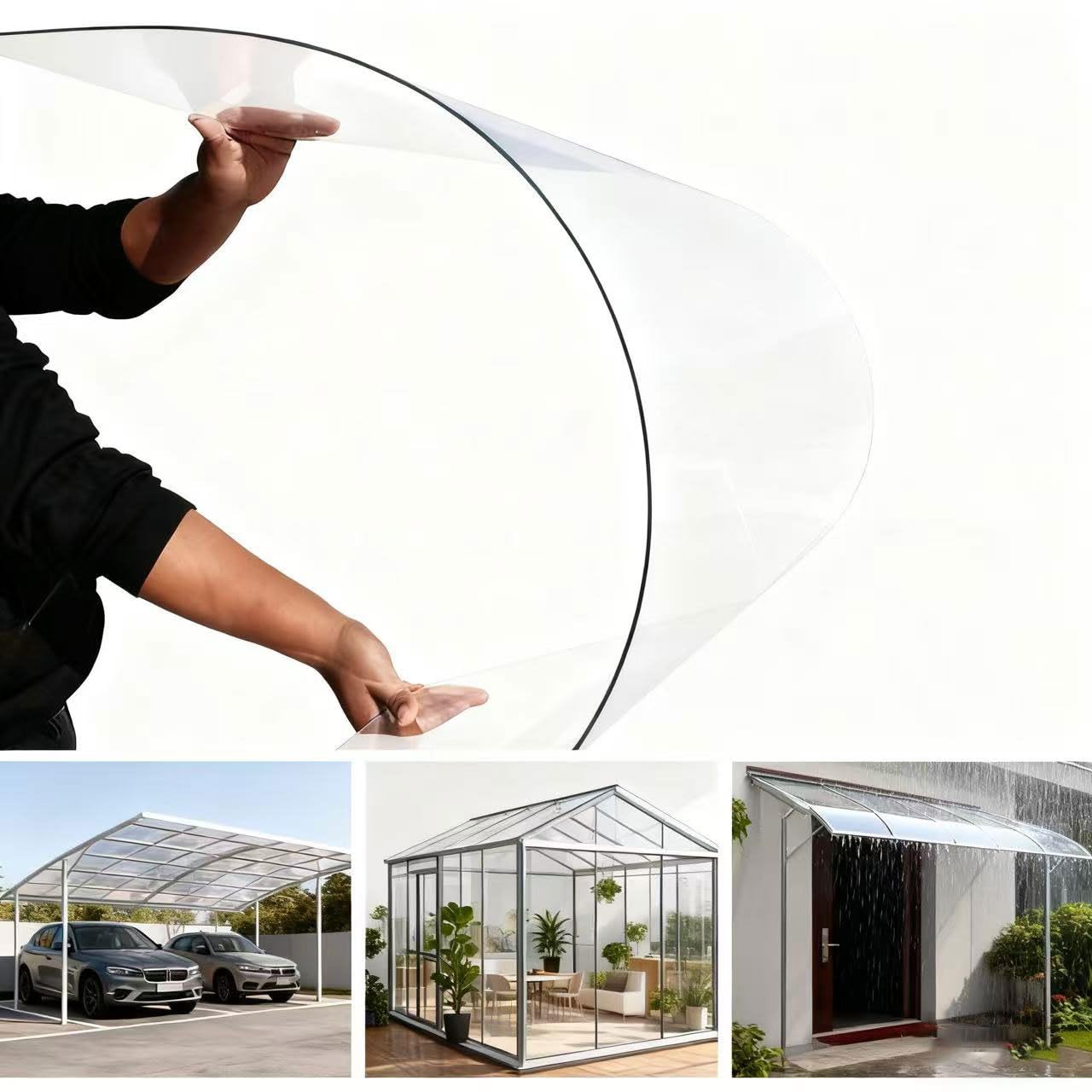 Plaque Polycarbonate Transparent Enroulable 1 mm Épaisseur Anti UV Résistante Aux Chocs Protège Des Rayons Du Soleil Idéale Pour Serre toiture De Jardin Abri De Voiture Véranda(Size:1x9m,Color:1mm)