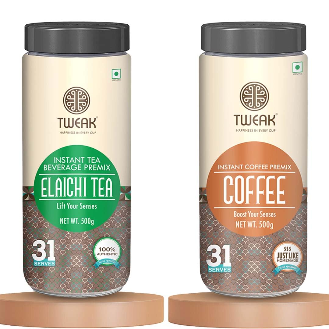 TWEAK Instant Premix Tea Elaichi Chai&Coffee Premix Combo (Each Pack 500gm, Total-1Kg) Makes 31 Cups of 100ml from 500gm| Regular Sugar (Pack of 2, Elaichi Tea + Coffee Premix)-image-45