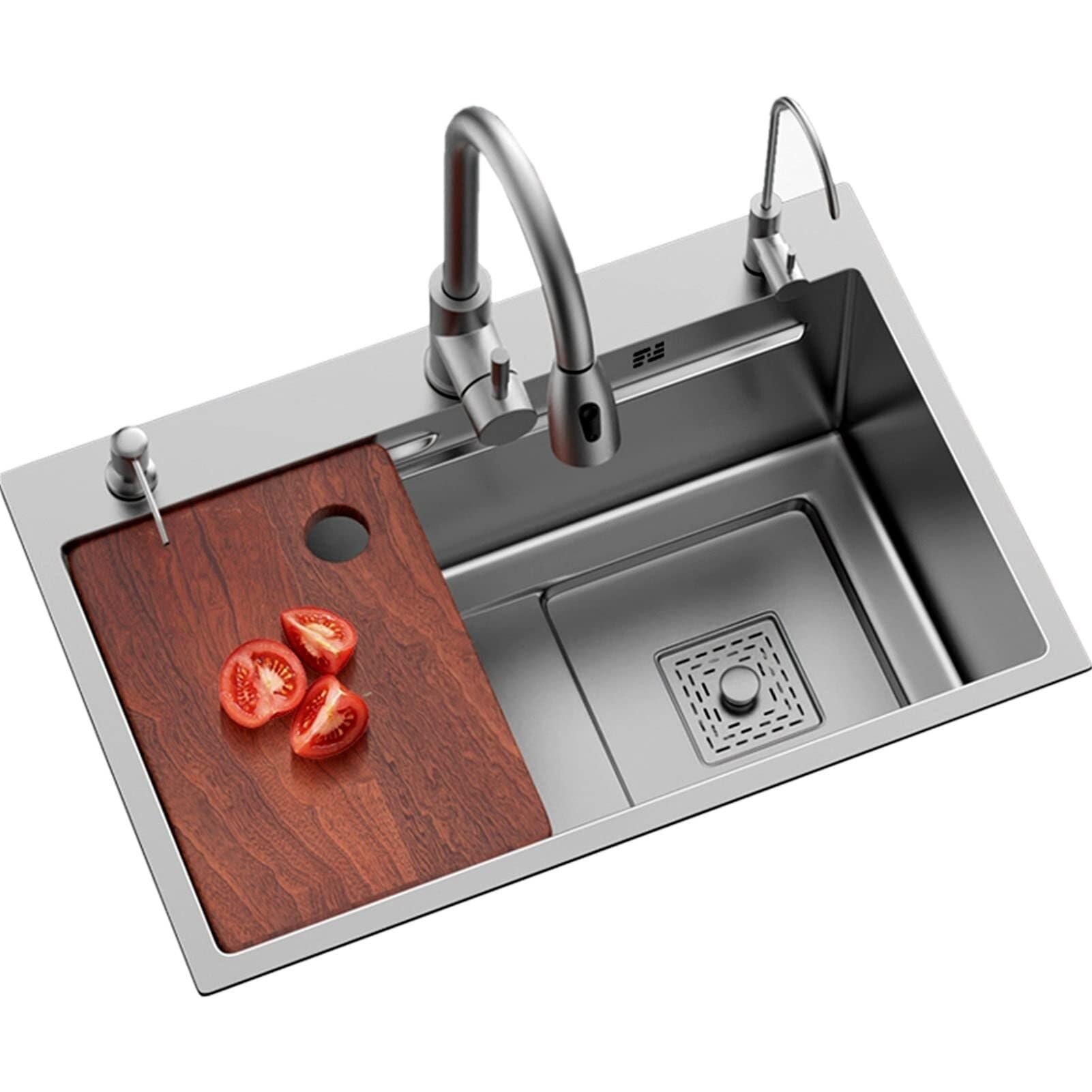 SDdPulse Dark Grey Stainless Steel Single Bowl Kitchen Sink - Drop-in Workstation with Nanometer Surface,Metallic-68x45cm