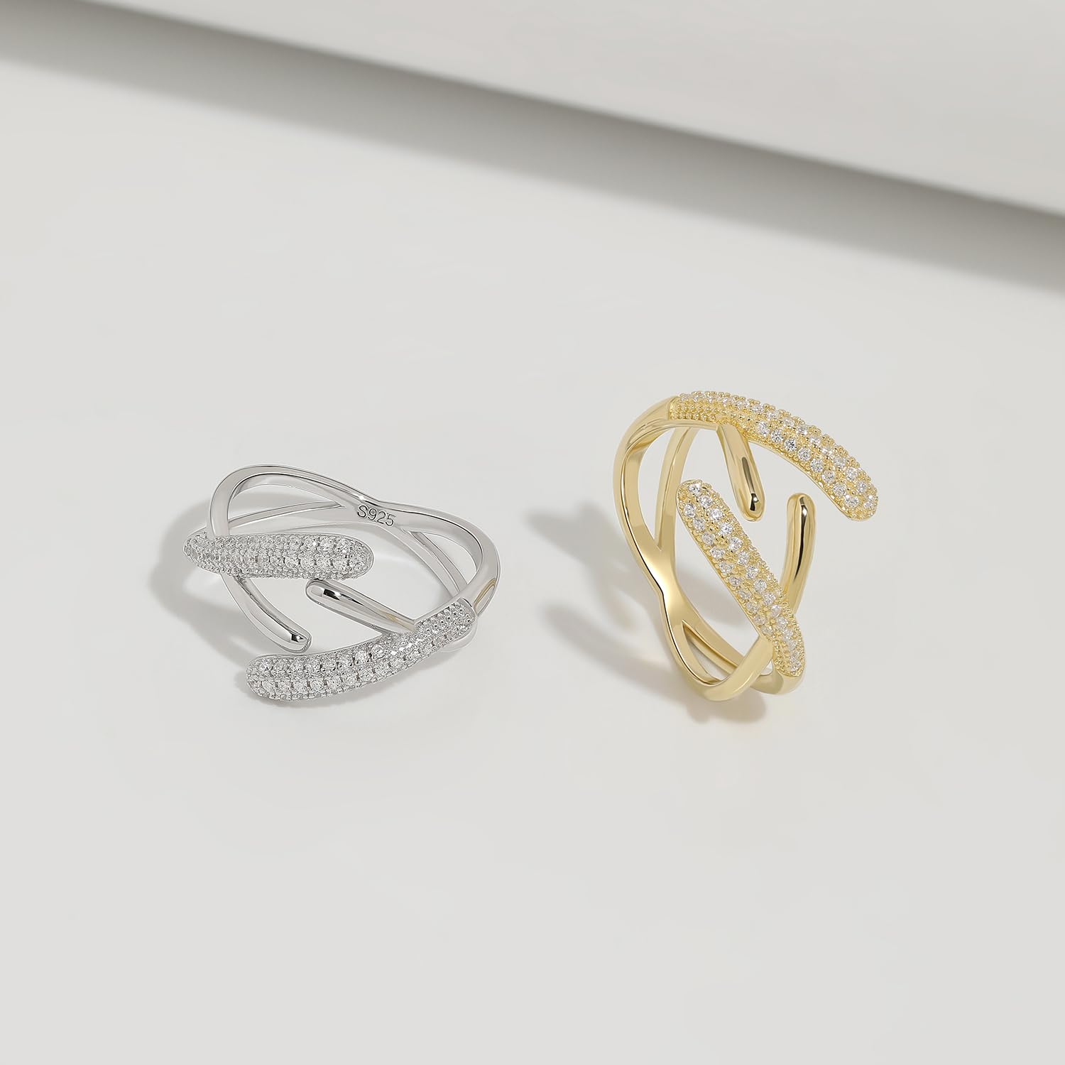 Meissa Anillo de mujer de plata 925 ajustable diseño cruzado elegante anillo grueso en oro y plata joyería para San Valentín aniversario boda cumpleaños regalo para novia anillo hecho a mano