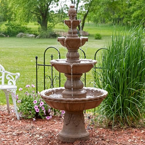 Sunnydaze Pineapple 52-Inch 4-Tier Outdoor Water Fountain - Tall Outdoor Fountain for Garden, Patio or Yard - Earth