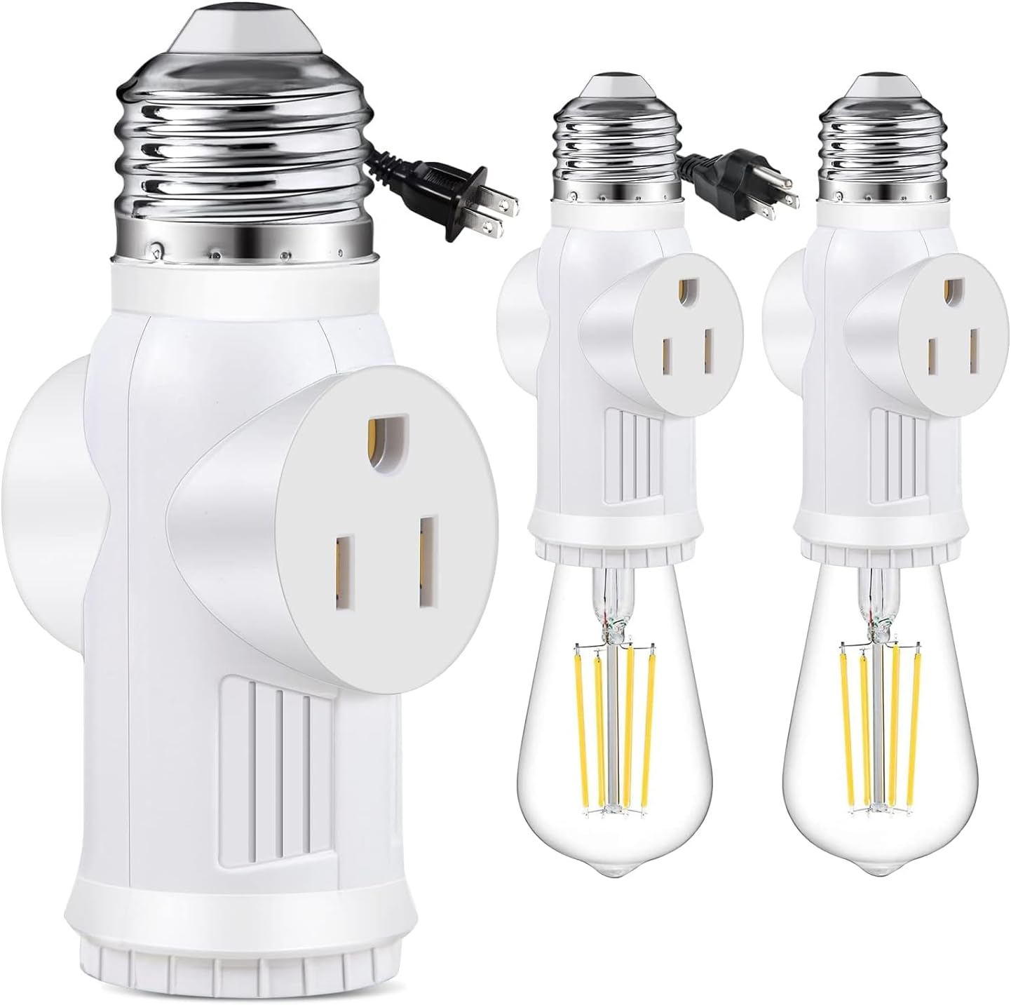 Light Socket Outlet Adapter, 3 Prong Light Socket Adapter, Polarized Light Bulb Outlet Socket, to Plug Adapter for Garage Porch (White, 2)
