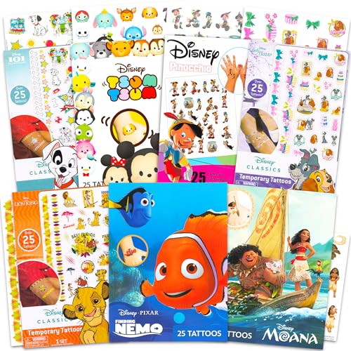 Disney Tattoos Party Favors Mega Assortment ~ Bundle Includes 7 Disney Favorites Temporary Tattoo Packs Featuring Princess Toy Story Frozen Cars Lion King and More (Over 175 Tattoos!)