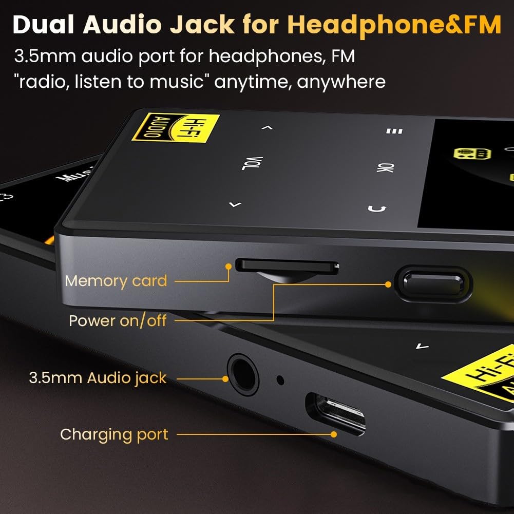 Reproductor MP3 HiFi con pantalla de 2,4 pulgadas, 32 GB de memoria interna ampliable, reproductor de música FLAC WAV sin pérdidas, 5.0, función de grabación, batería de larga duración, manejo