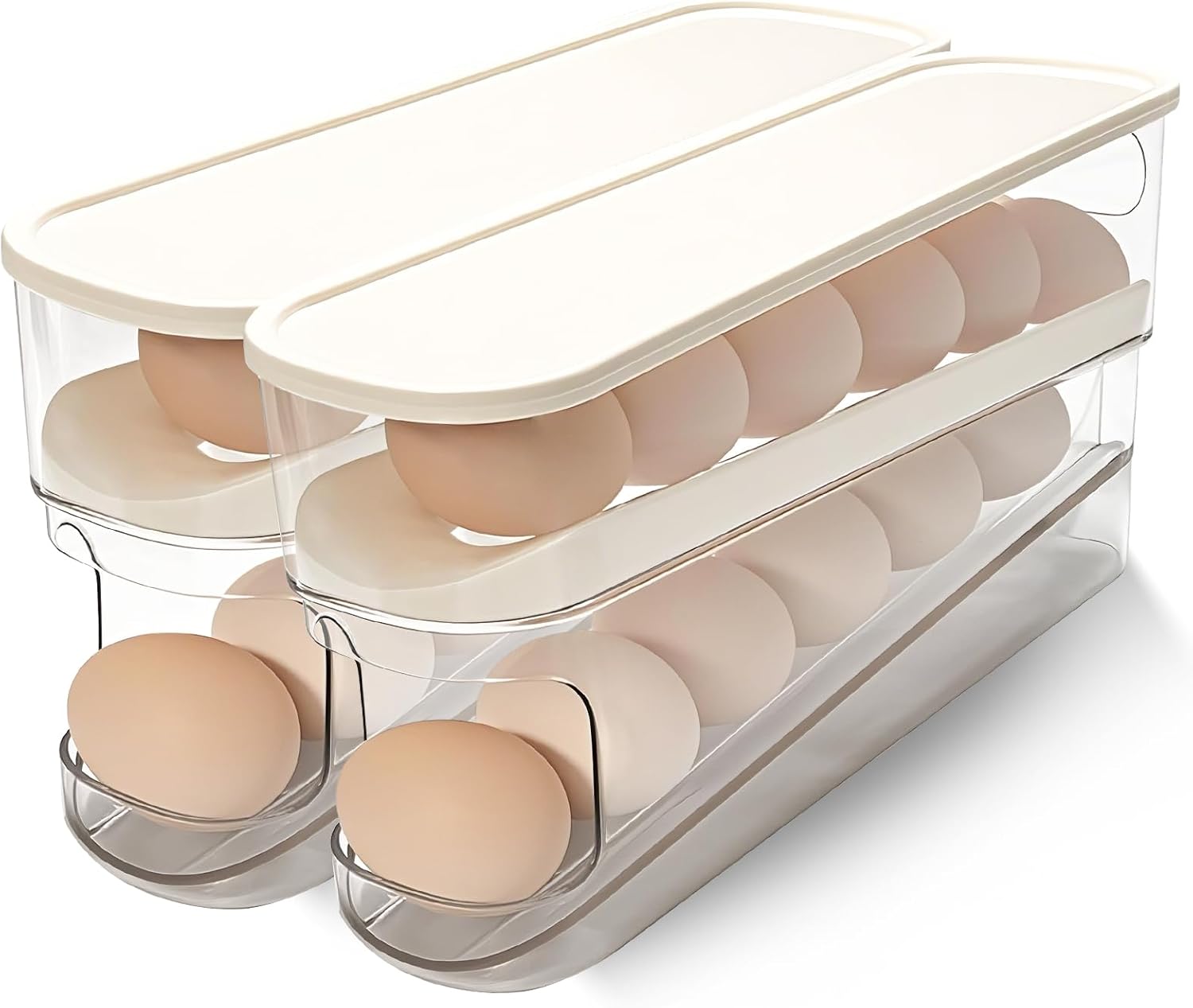 Rolling Egg Holder for Fridge, Egg Dispenser for Refrigerator, Automatic Rolling Storage Container for Countertop, Kitchen & Outdoor Use (3.35"x3.74"x11.02") 2 Pack