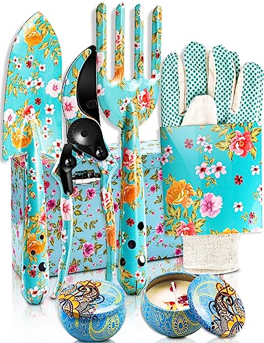 Gardening Gifts For Women, TOYPOPOR 6Pcs Garden Tools Set with Floral Print, included Trowel Fork...