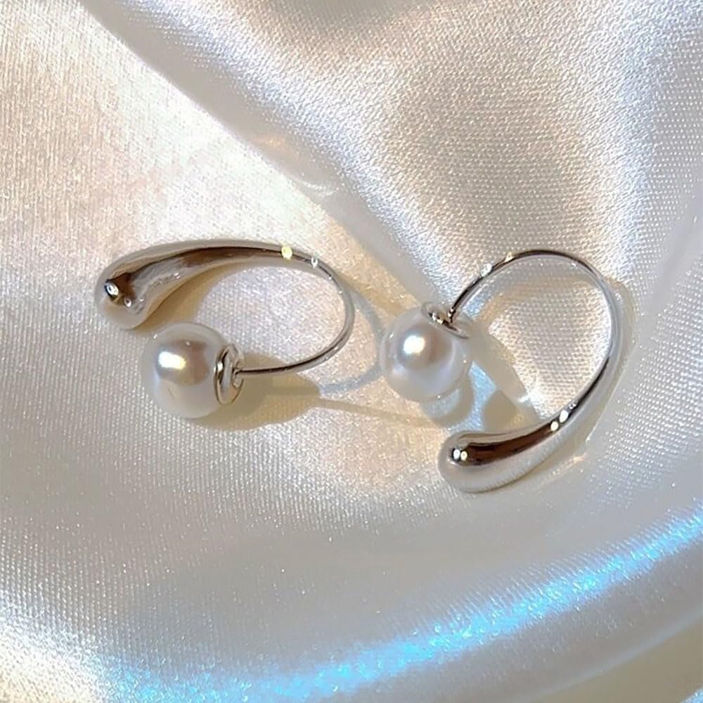 Fashion Pearl Hoop Earrings for Women,Small Pearl 14k Gold Plated Titanium Hypoallergenic Earrings Jewelry Gift for Women,Dainty Huggie Earring. - Image 4