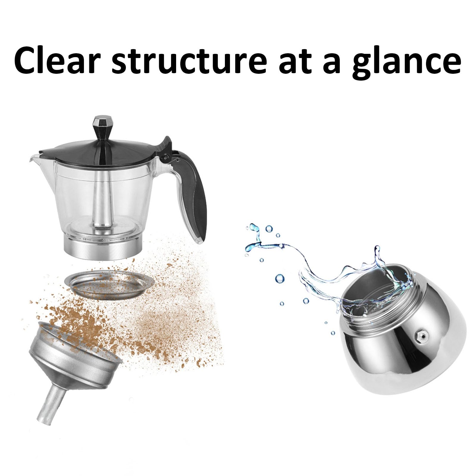 OUKENS Espressokocher, 300 ml 6 Tassen Edelstahl-Kaffeekanne, Italienischen Kaffee, Moka-Kanne Kaffeekanne, Italienische achteckige Kaffeebereiter für den Haushalt