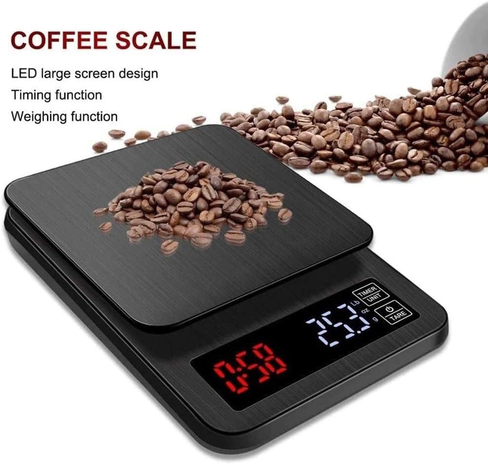 Kitchen Wlectronic Lebensmittelwaage, digitale Küchenwaage, Edelstahl, elektronische Kaffee-Waage, 10 kg/1 g, Timing, Kochen, Backen, Waage (5 kg/0,1 g)