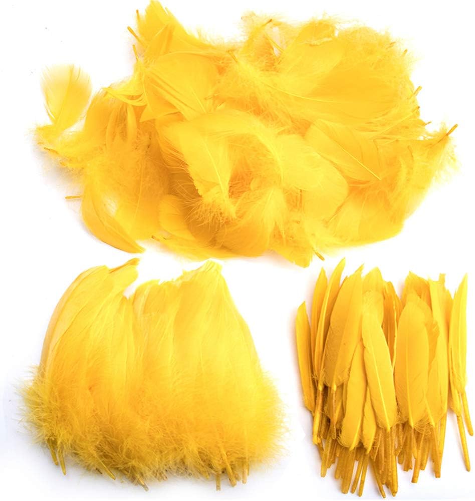 Feather for Crafts,250 Pcs Coloured Feather Striking Feathers for DIY Dream Catchers Natural Crafts Feathers for Wedding/Party/Decorations(3 Sizes) (Gold Yellow)