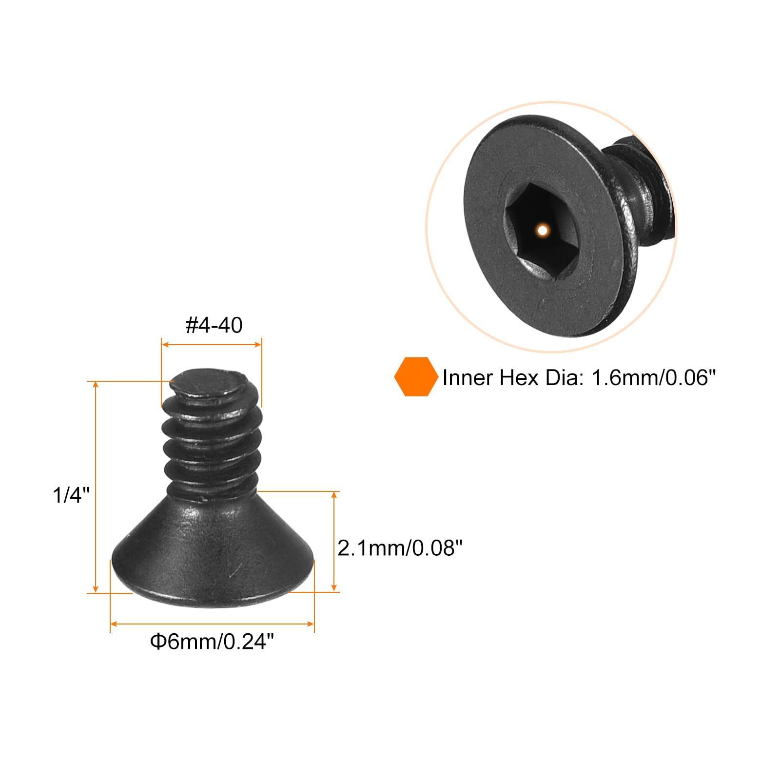 uxcell #4-40x1/4" Flat Head Socket Cap Screws - Image 2