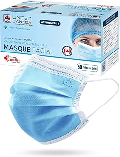 United Canada - ASTM Level 3 Disposable Medical Mask - MADE IN CANADA – L3 Face Mask | Masques Médicaux Jetable – (50 PCS) (Pack of 1)