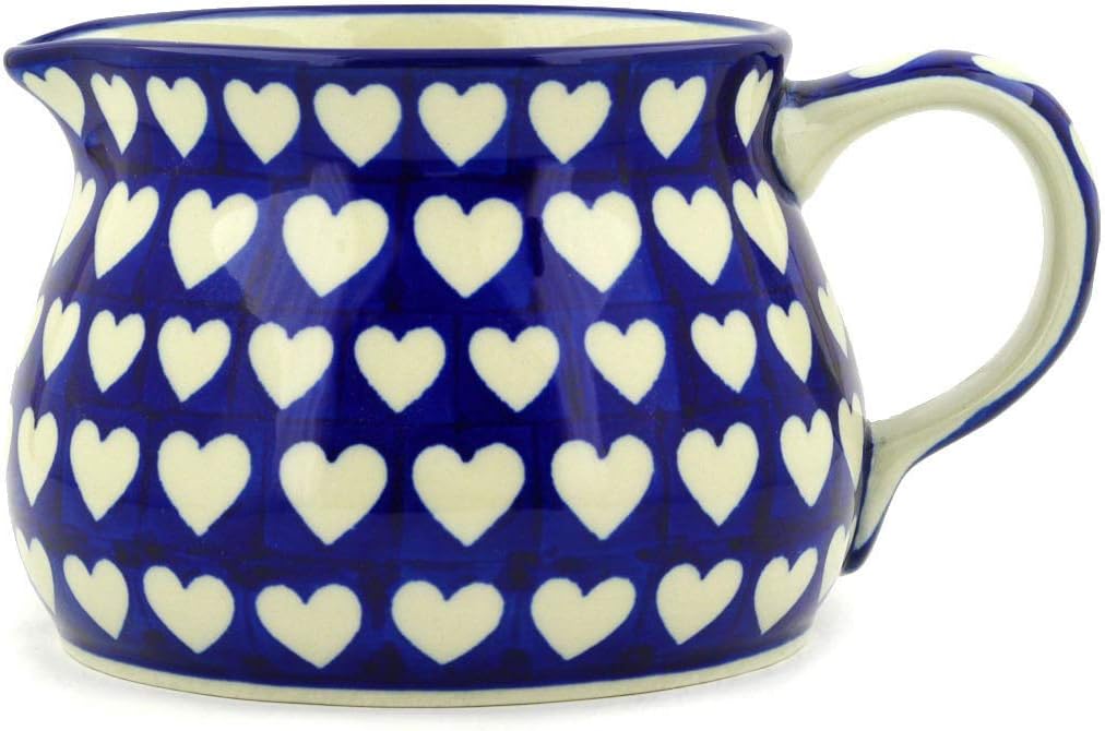 Polmedia Polish Pottery Pitcher - Hypnotic Hearts Pattern Handmade in Boleslawiec Poland by Ceramika Artystyczna + Certificate of Authenticity