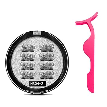 Magnetic Eyelashes without Eyeliner, Reusable Dual Magnetic Eyelashes 4 Pair, Looking Natural No Glue 3D False Eyelashes Kit for Women Makeup,Nb04