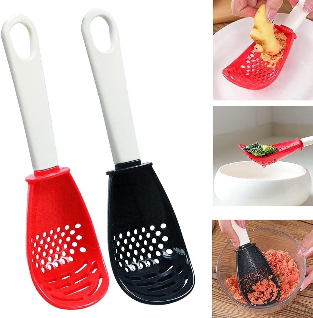2 Packs Multifunctional Cooking Spoon, All Purpose Kitchen Tool Skimmer Scoop Colander Strainer Grater Masher, Food-Grade High Temperature Resistant Cooking Gadgets