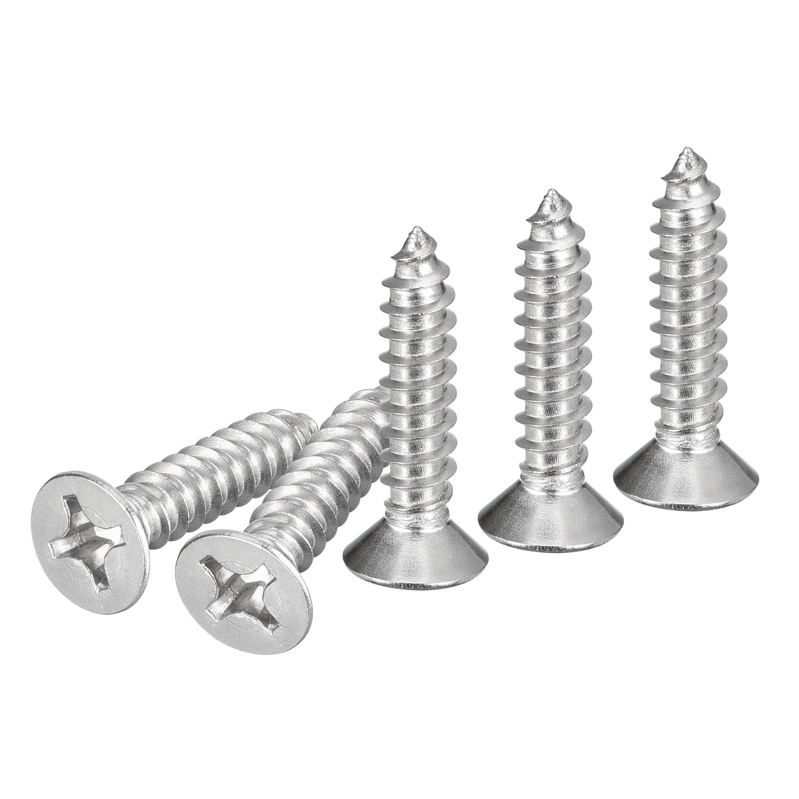 DTGN 50Pcs #12x1" Flat Head Wood Screws, 304 Stainless Steel Phillips Self Tapping Screws - Good for Woodworking Furniture - Silver