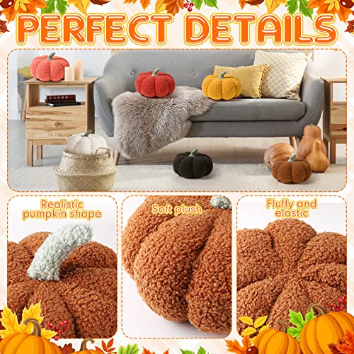 6 Pcs Pumpkin Shaped Pillow 8'' 3D Fleece Pumpkin Throw Pillows Plush Decorative Pumpkin Pillow Thanksgiving Cushion Stuffed Fluffy Pumpkin For Halloween Bedroom Sofa Couch Fall Decor (Classic Color) #TOP2