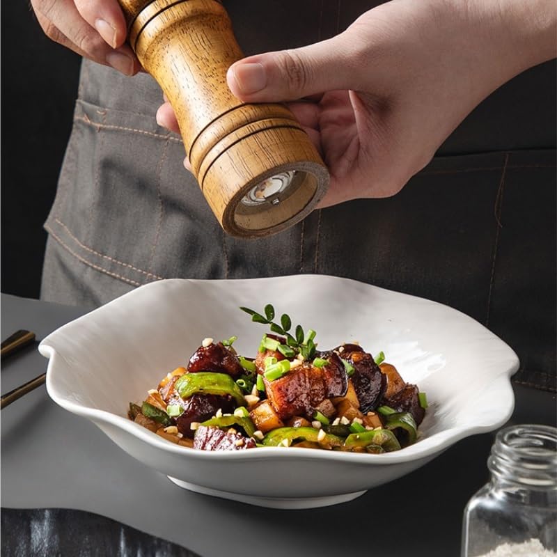 Speiseteller Set Keramik Unterglasur Malbrett Chinesisches Speiseteller Einfaches Steinmuster Tiefer Teller Gemüseteller Salatschüssel Tiefe Schüssel Küche Salatschüssel(C)