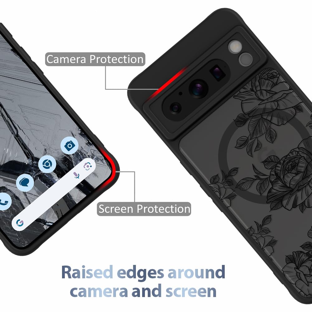 AIGOMARA Schutzhülle Für Google Pixel 8 Pro Mit MagSafe – Blumenmuster, Stoßfest
