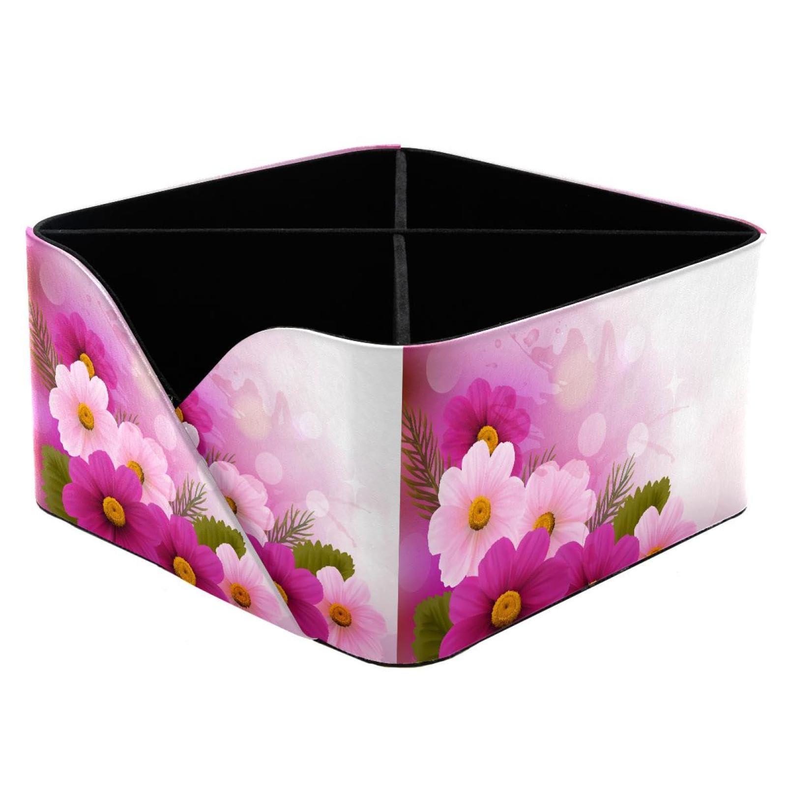 KengjuTesu Blossoming Flowers Desktop Organizer Pen Holder, Rectangular Pencil Cup for Office, Study and Makeup Stations
