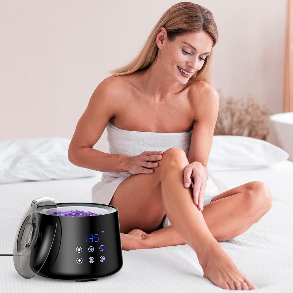 500ML Chauffe Cire, Réglable 30-135°C, Appareil a Cire Chaude Épilation Avec Fonction de Chauffage Différé, Bol en Silicone, Kit Epilation