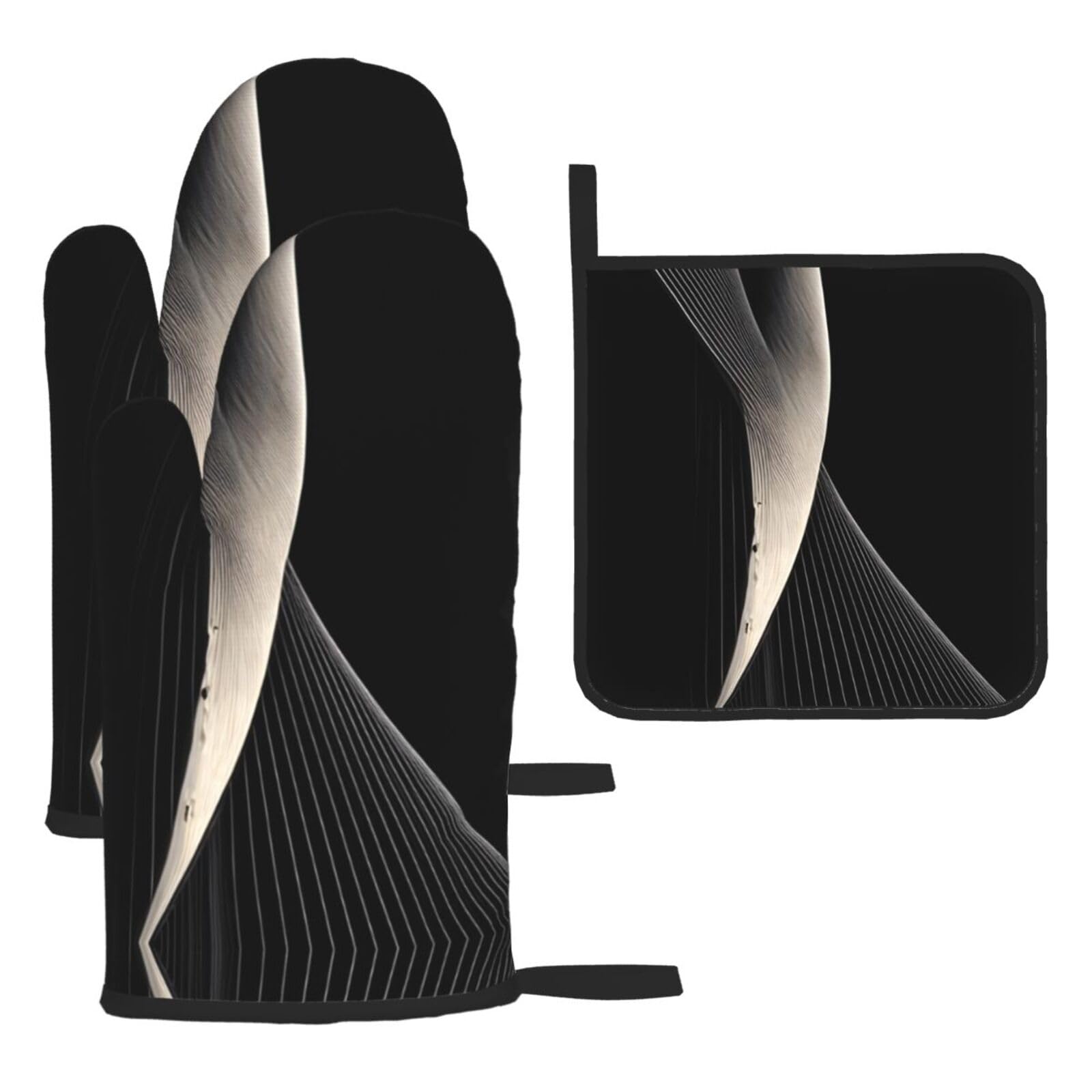 Abstract curves Oven mittens and oven mitts three-piece set suitable for oven, grilling, baking, microwave and home cooking.