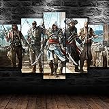 AWER leinwand wandkunst 5 panels Assassins Creed Black Flag Piratenspiel Giclée-Druck Ölgemälde Bilder Home Wohnzimmer Dekor Poster HD Print Moderne gerahmte Kunstwerke