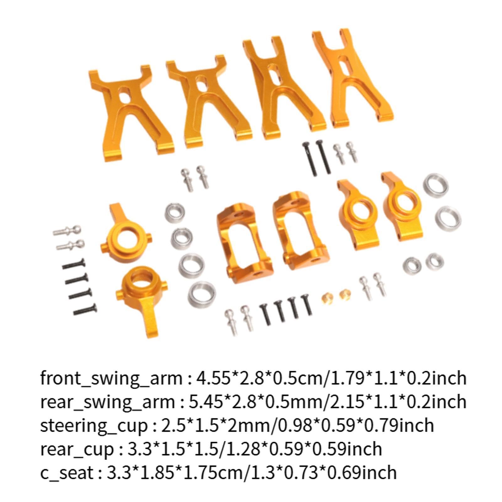 Menolana Swing Arm Steering Cup Kit 1:18 RC Cars Easy Installation DIY Modified Replacements Front and Rear Swing Arm Base for 184008, Gold