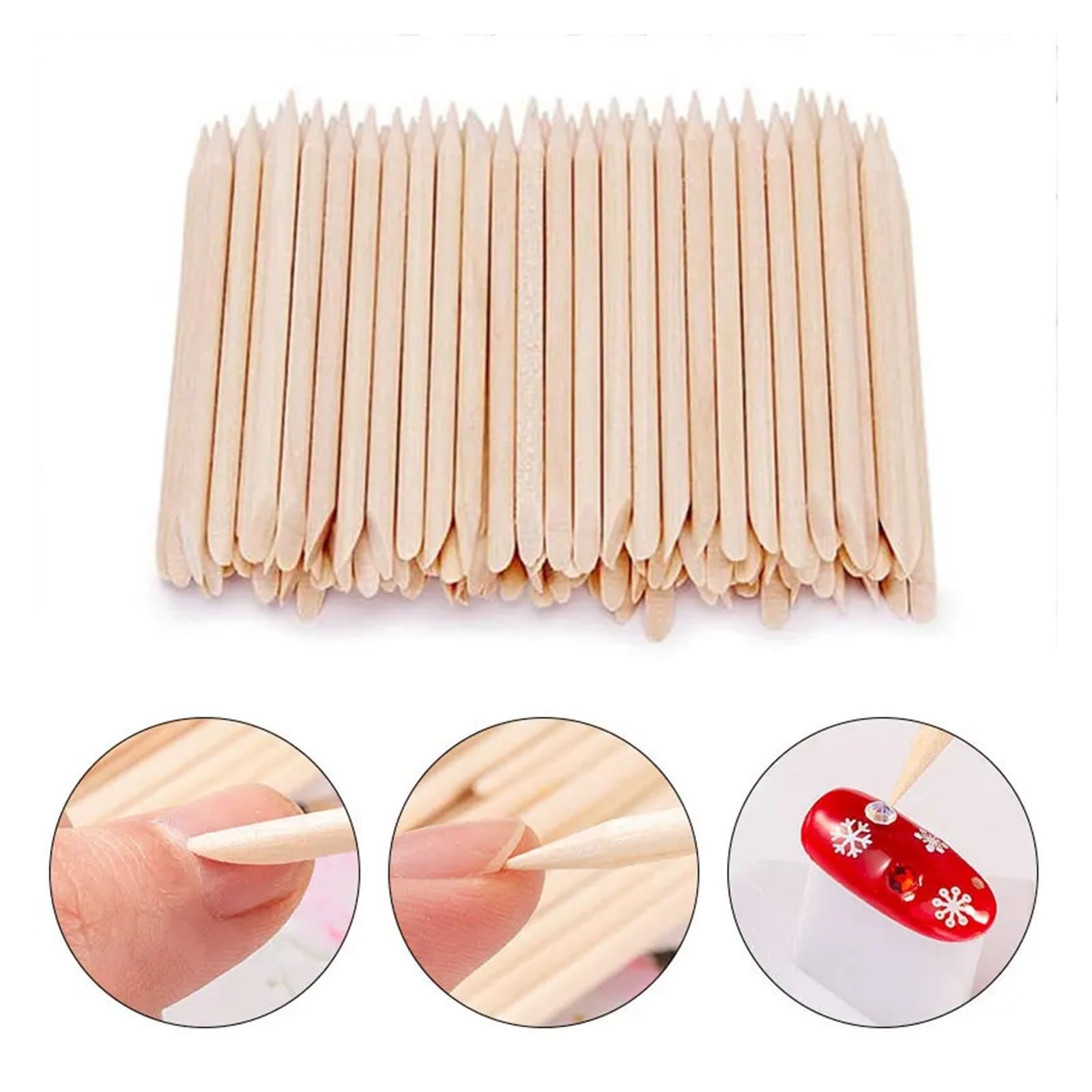 Palitos de Madera Naranja for uñas, 100/500 Unidades, Doble Cabezal, for Quitar cutículas, manicura y pedicura, 11,5 cm, for Recoger Diamantes de imitación.(500pcs Wood)