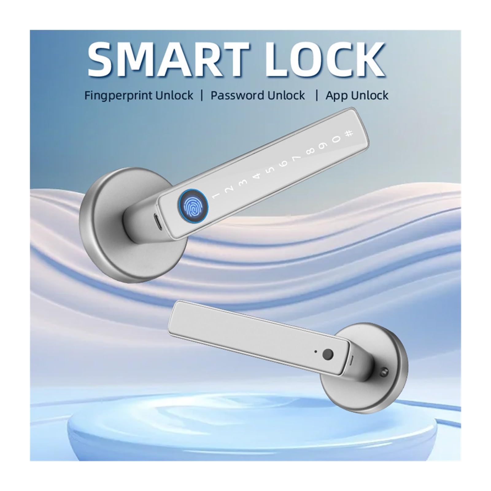 Inteligentna klamka do drzwi, Cyfrowy zamek elektroniczny do drzwi z czytnikiem linii papilarnych, hasłem/kluczem/kartą IC/Smartlife/odblokowywaniem za pomocą aplikacji(Nero)