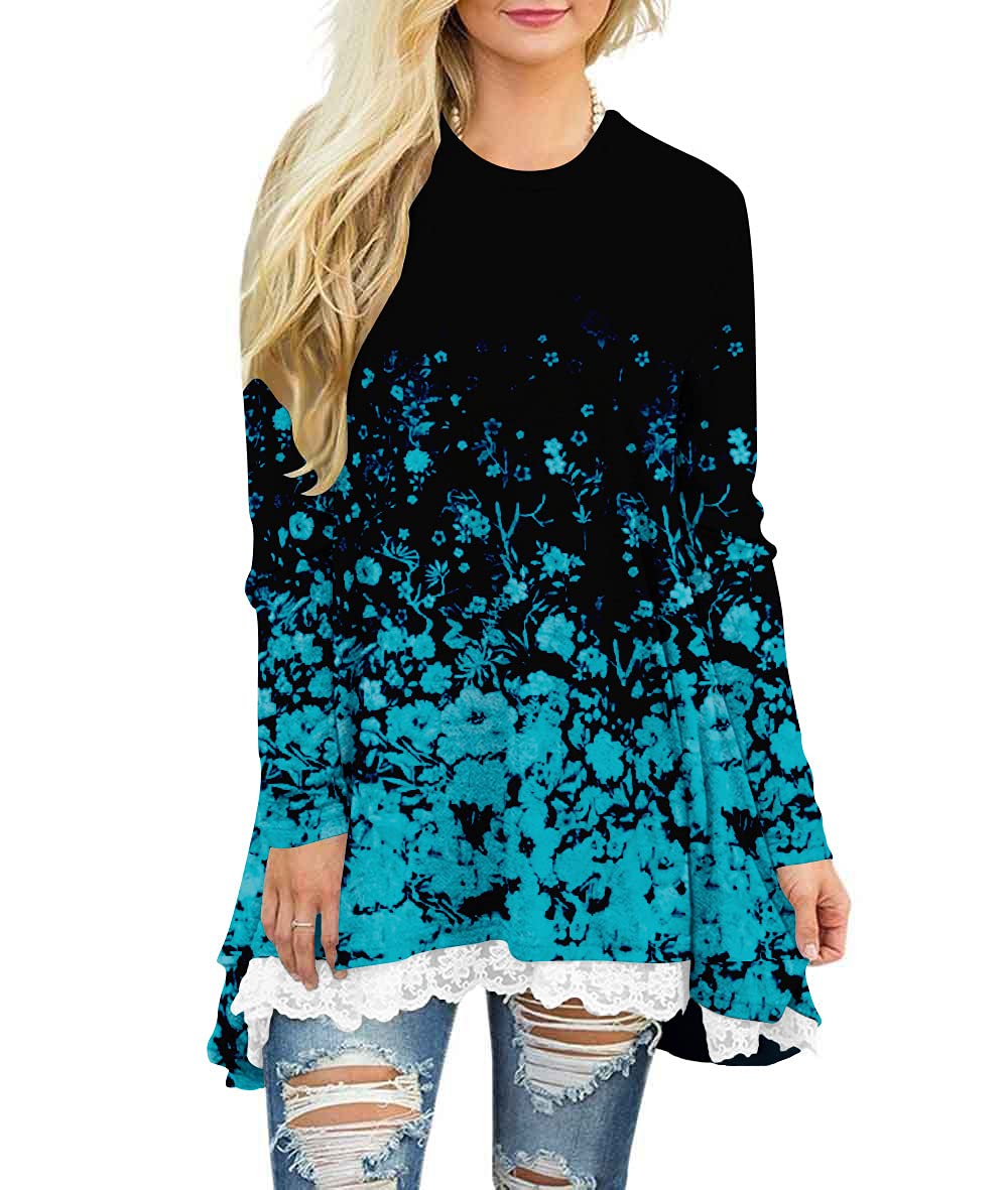 BeadChica Women's Tunic Tops To Wear With Leggings Long Sleeve Casual Blouses Flowy Lace