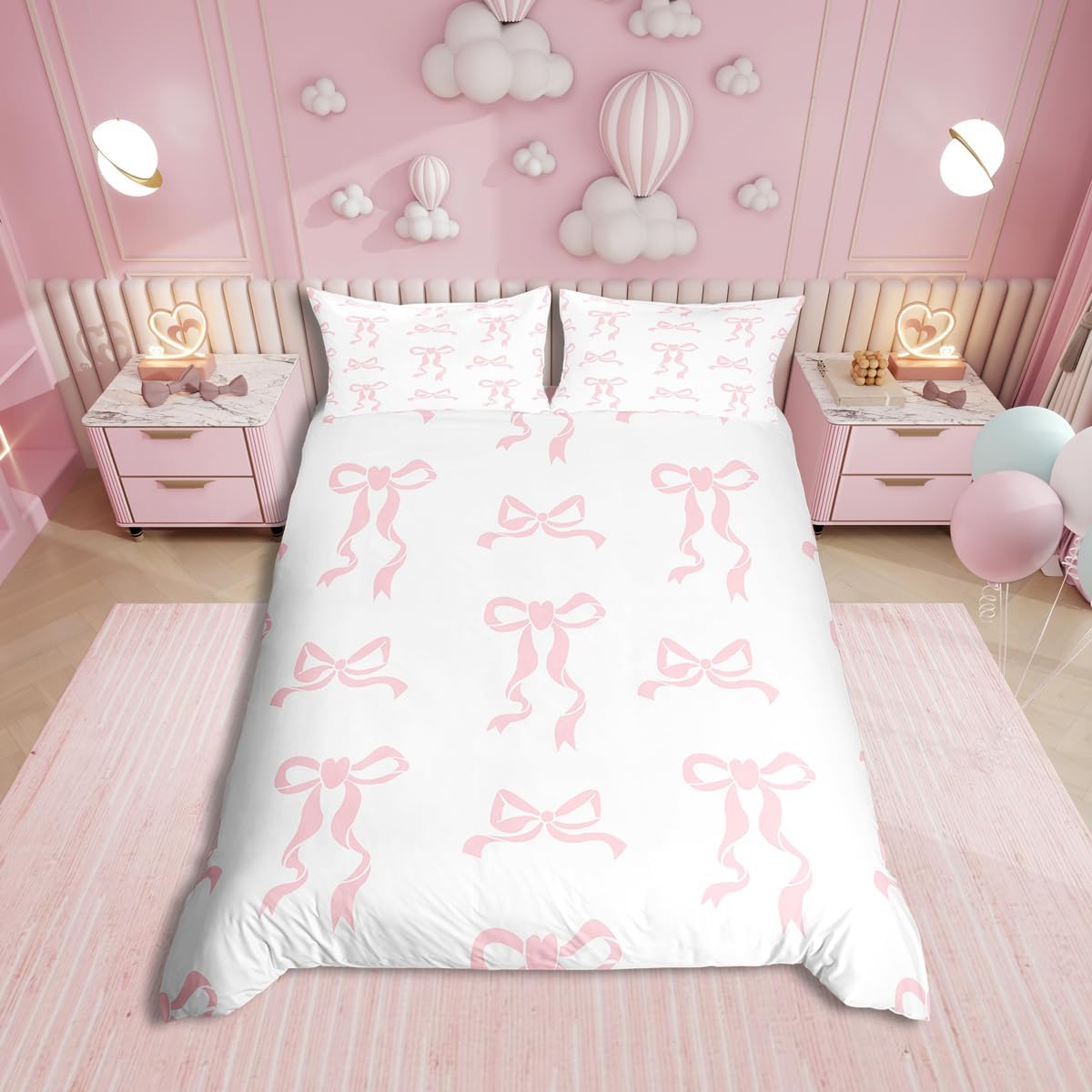 Erosebridal Kids Pink Bowknot Toddler Size Comforter Cover, Dreamy Princess Bedding Set, Cute Bow Girly Duvet Cover for Girls Bedroom, Kawaii Bow Knot Cartoon Bed Set, Soft Microfiber
