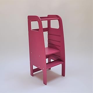AtviKids Torre di Apprendimento Montessori Con 5 Altezze Regolabili | Learning Tower | Torre Attività | Sgabello da Cucina (Rosa)