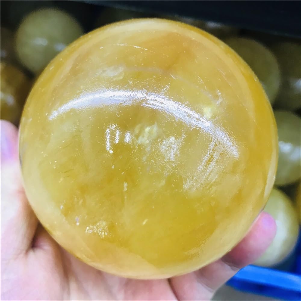 Yellow Calcite Crystal Ball Ornaments (Size : About 70mm)
