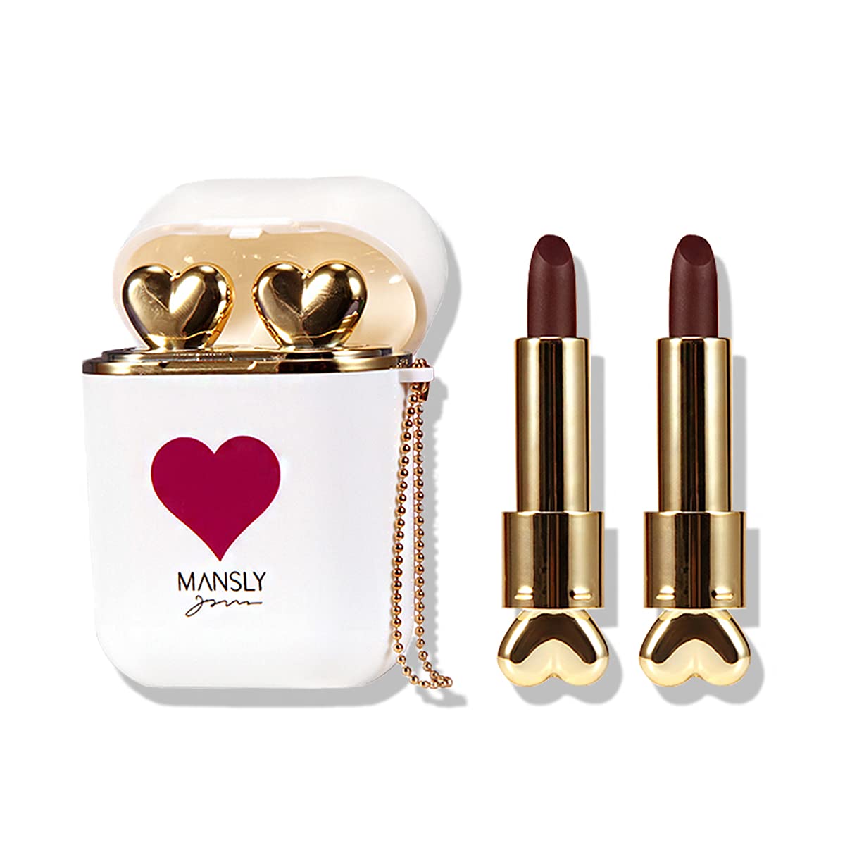 LAMUSELAND Matte Lipstick Makeup Set, 2Pc/Set Waterproof Long Lasting Velvet Moisturizing lip stain Earphone Dual-color Lip Gloss Primer, Non-stick Cup Lip Make Up Gift Kit for Girls (Gold) : Beauty
