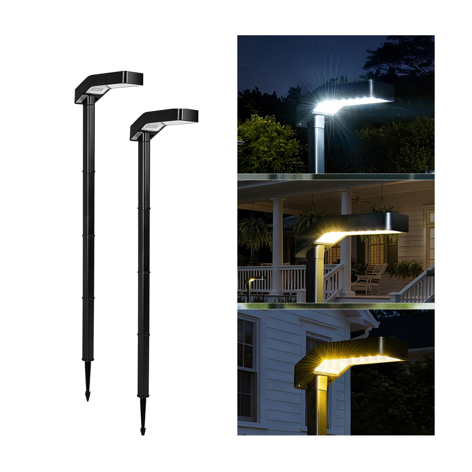 A.bigwhale Illuminazione stradale per esterni, luce solare per esterni, giardino, 2 pezzi, luce solare impermeabile, con 3 temperature di colore, lampada solare, illuminazione da giardino, terrazza