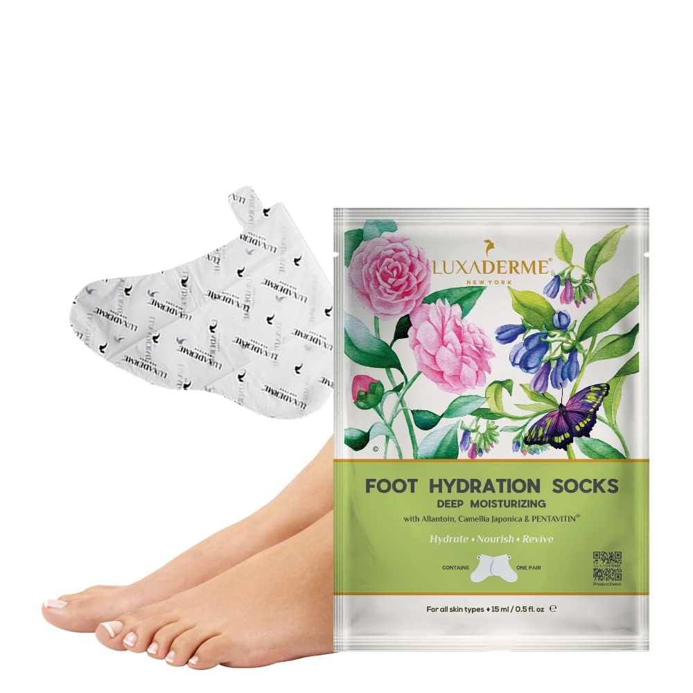 Luxa-Derme Foot Hydrating Socks | Deeply Moisturizes Dry & Dull Skin | Even Tones Skin | Nourishes Nails & Cuticles (Pack of 1)