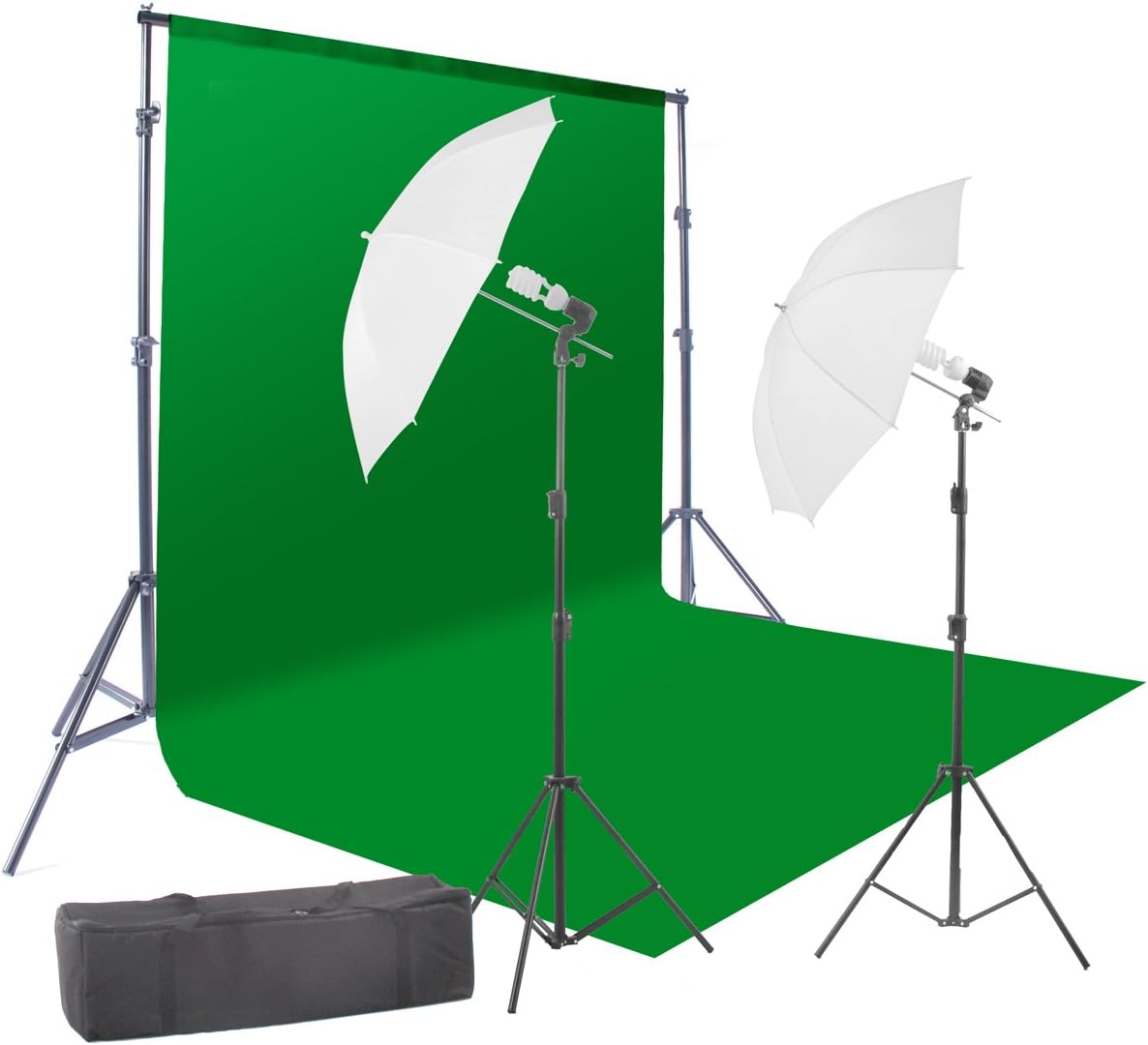 400W Chromakey Green Screen 6ft x 9ft Backdrop Photography Video Lighting Kit - Background Support System Included - by Kaezi CH69G