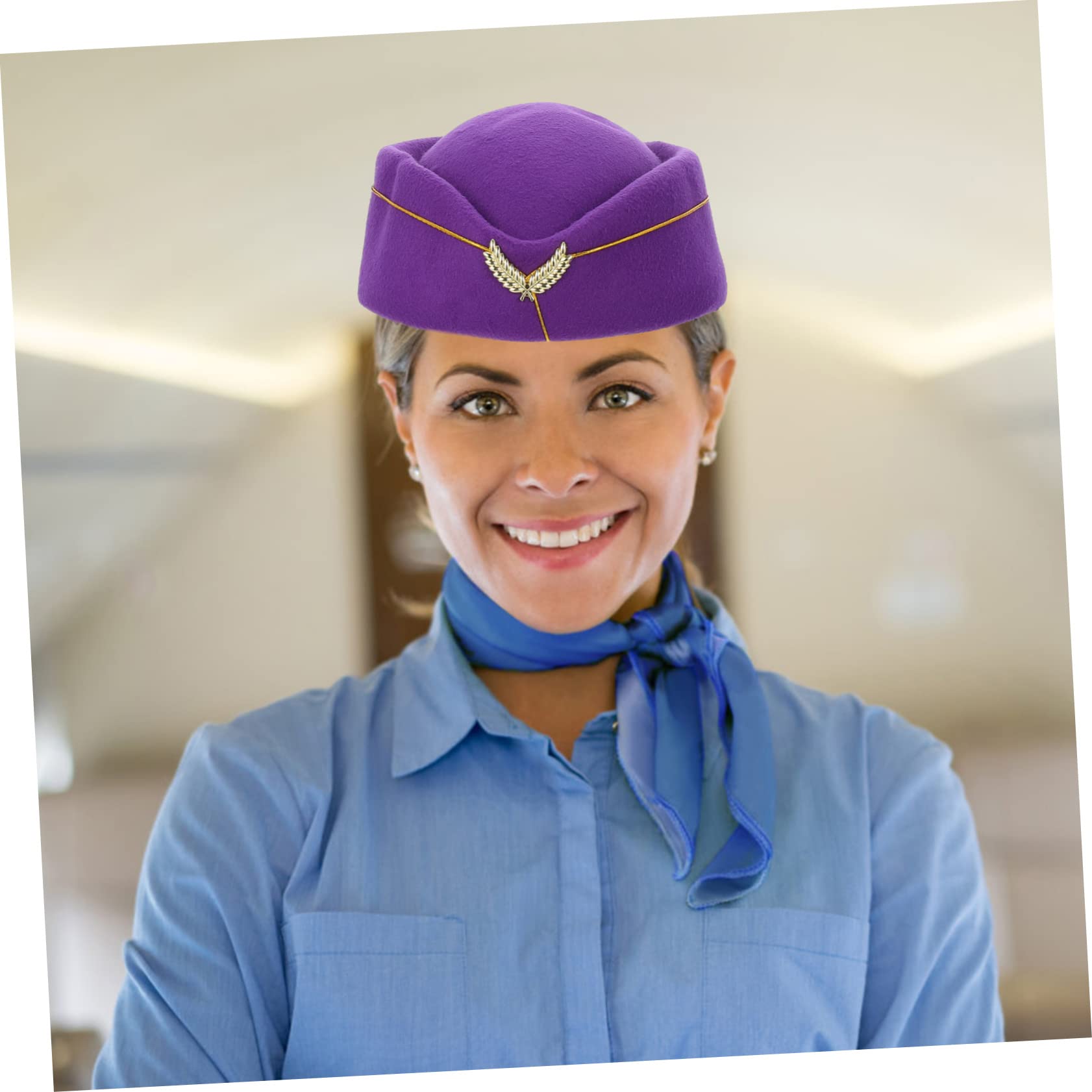 5piezas Sombrero De Azafata De Aerolínea Para Disfraces Elegante Gorra De Uniforme Cosplay Para Fiestas Eventos y Espectáculos Morado
