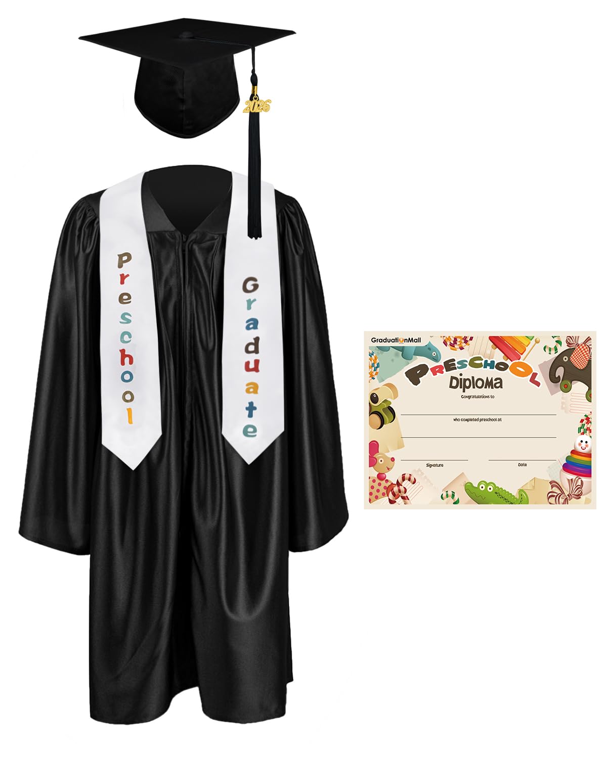 GraduationMall 2026 Kinder Abschluss Talar mit Doktorhut Abschluss Stola Zertifikat Für Vorschule Abschlussfeier 12 Farbe