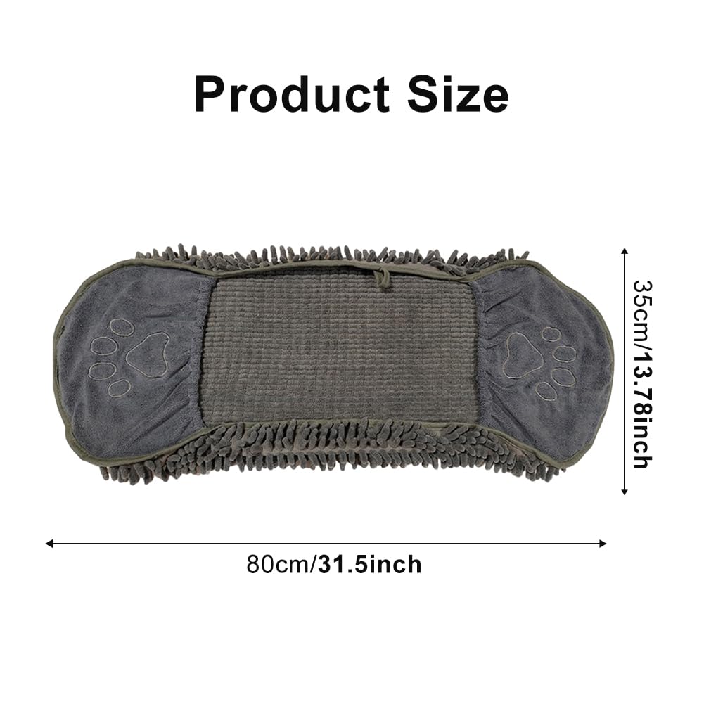 POHOVE Microfibre Noodle/Chenille Dog Towel,Super Soft Pet Towel With Hand Pockets,Microfibre Towel,Quick Drying Super Absorbent Microfibre Towel,80cm x 35cm,Grey - Image 2