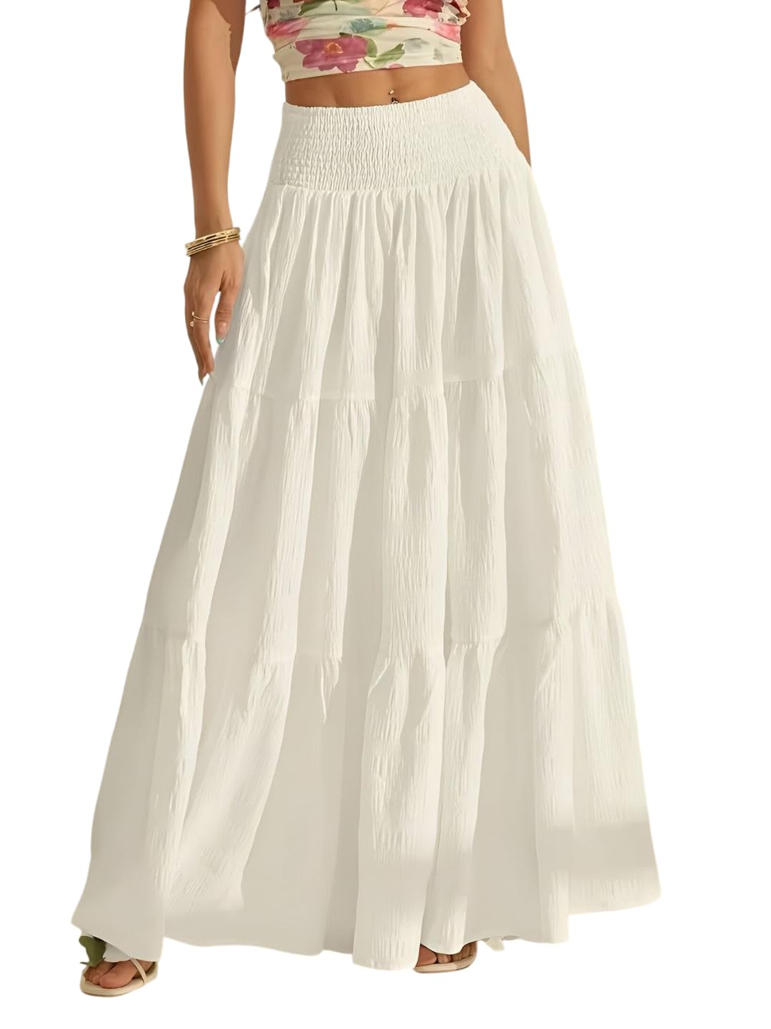 kzully | Skirt for Women | High-Rise Smocked Bodice Maxi | Tiered Gypset Vacation | Textured Breeze Tiered Bottoms-picture-39