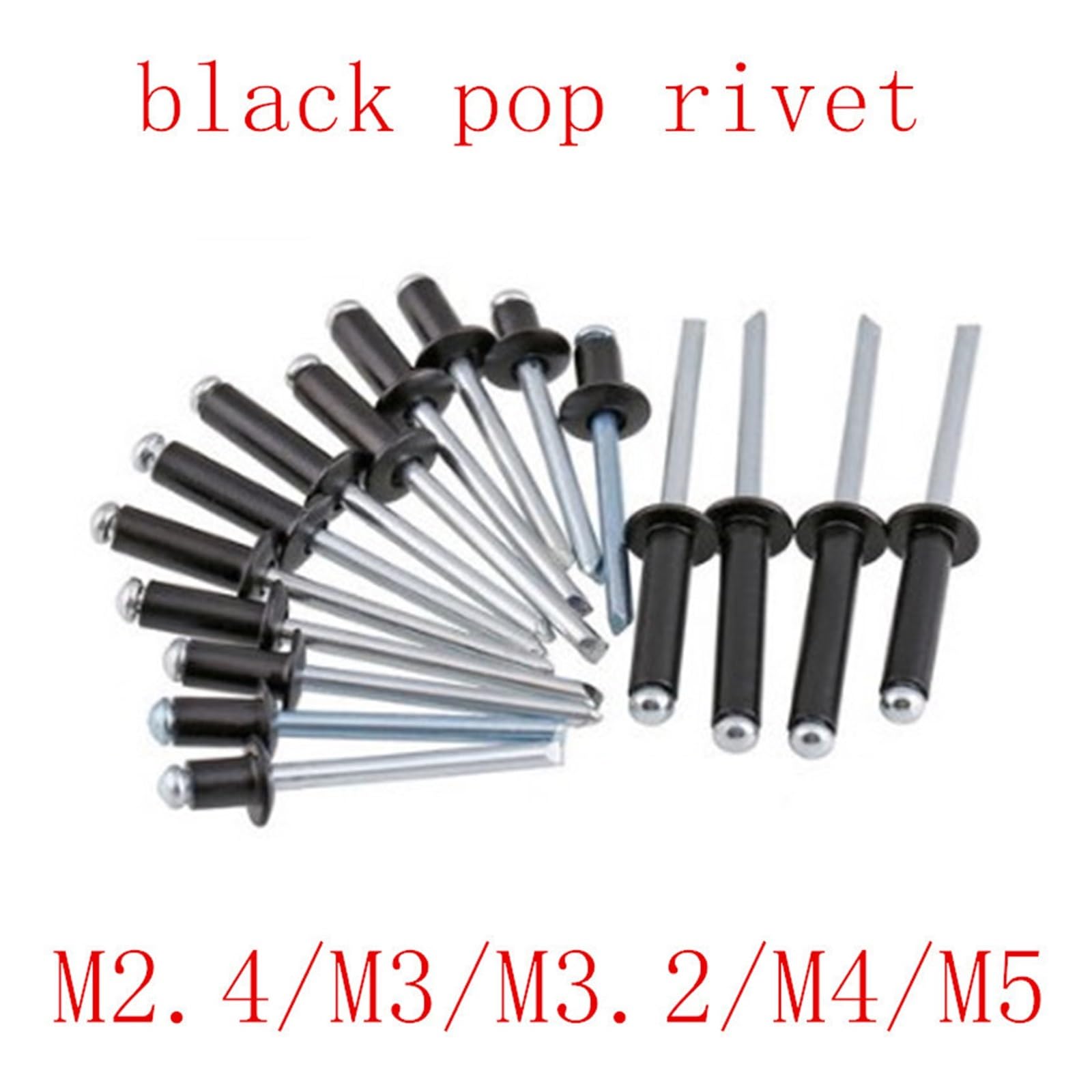 Alu Blindniete Großer Kopf,Große Flanschnieten, 50 Stück schwarze Blindnieten M3.2 Aluminium Pilzkopf Bruchnieten(30mm)