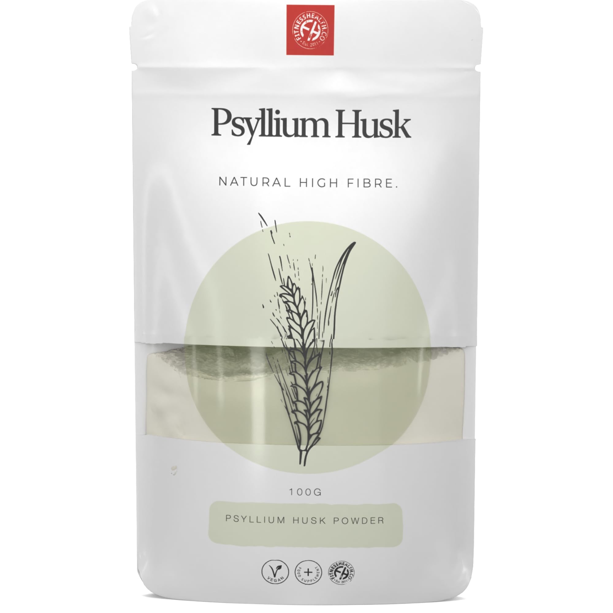 Psyllium Husk Powder 100% Pure Fibre - Premium Quality High Nutritional Value - Prebiotic - Vegan Psyllium Husk - Gluten Free - Digestion Plantago Ovata Powder - psyllium Seeds - (100g)