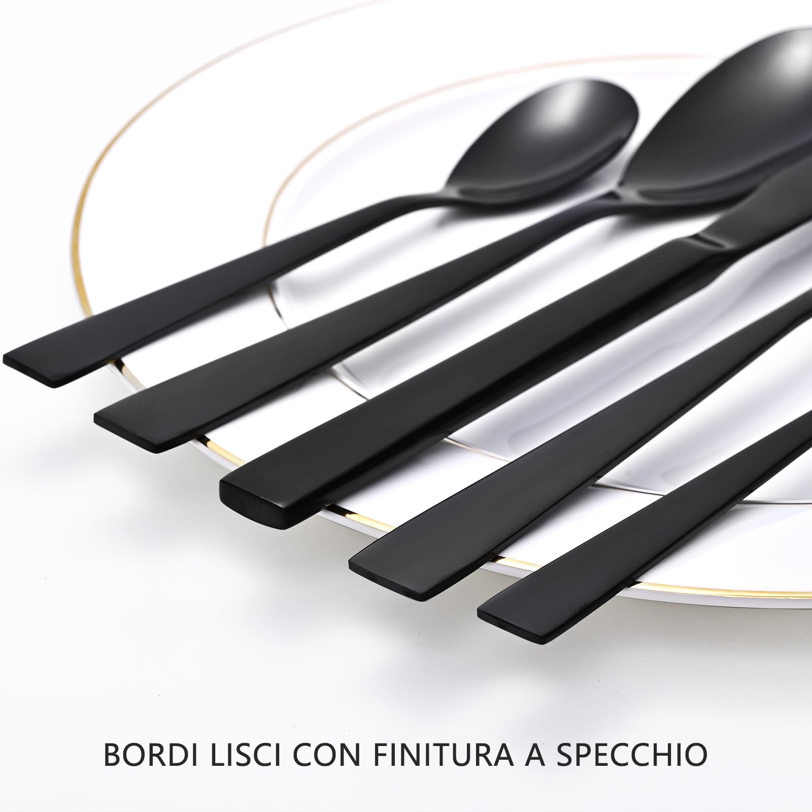 Otto Koning - Berlin - Set di Posate 20 Pezzi in Acciaio Inossidabile Placcato in Nero Titanio e Lucido, Spessore 4 mm. e Coltello da Bistecca. Un Moderno Servizio da tavola per 4 commensali