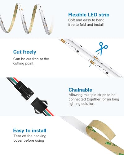 Miniatura 4 de ALITOVE COB - Tira de luces LED direccionables RGB IC WS2811 12 V, tira de luces LED de 16.4 pies, 3600 LED, programable, digital, flexible, para