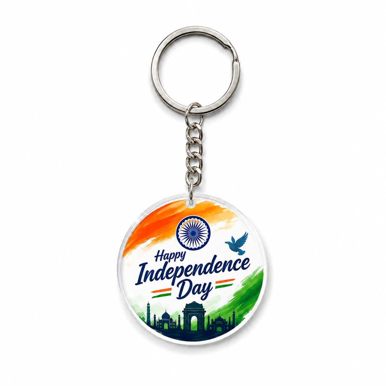 Happy Independence Day Acrylic Keychain | Indian Tricolour & Ashoka Chakra Patriotic Round Key Ring | India Gate Design | Independence Day Gift for Car, Bike, Bag & House Keys-image-38